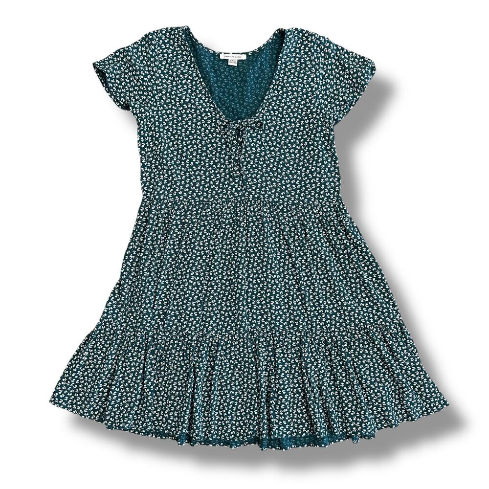 American Eagle Floral Mini Dress Women’s Small Teal Green White Cottagecore